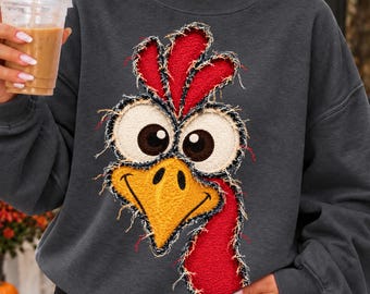 Lustiger Truthahn (PNG), Truthahn-Design mit zerrissenem Shirt, Truthahn-Gesicht zum Thanksgiving-Fest, trendig, süßes Herbst-Truthahn-Shirt (PNG), Thanksgiving-Sublimation