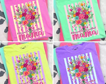 Striped Neon Blessed to be called Wildflowers Coquette Bow Png Bundle, Trendy Ditsy Floral Mama Png, Preppy Png, Motherhood Png, Brushstroke