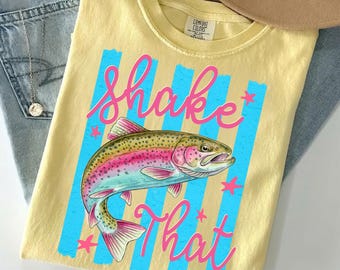 Shake That Bass PNG, Cute Girly Fishing Design, Preppy Summer Lake Shirt, Funny Fish PNG, Trendy Watercolor Stripes Sublimation