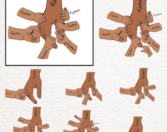 Personalized Black Family Hand Art Print: Custom Names (Digital Download)