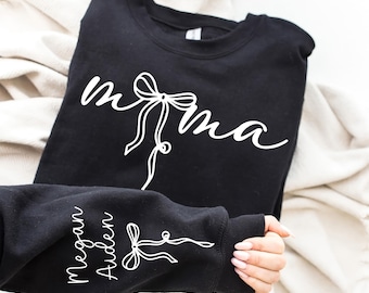 Mama Bow SVG PNG, aangepaste naam mouw Mama shirt Design, minimale Coquette Mama Sweatshirt SVG, digitale download