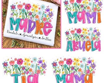 Custom Mom Name PNG, Abuela Floral PNG, Mother’s Day Gift, Preppy Mama Shirt Design, Personalized Grandma Name, Sublimation DTF