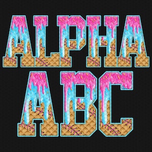 Baseball Eis Alphabet PNG, tropfende Waffel Buchstaben Sublimation, Softball Sport Schrift Clipart, digitaler Download für Kinder Shirt