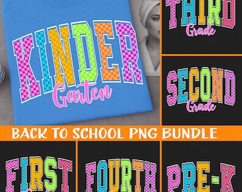 Neon Checkered PNG Bundle: Back to School Sublimation Design (Digital Download