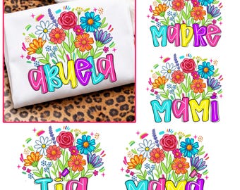 Hispanic Mom PNG Bundle, Abuela Mamá Mami Tía Floral Design, Mother’s Day Gift, Preppy Custom Name Flowers, Sublimation File