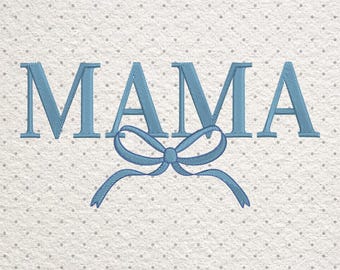 MAMA アップリケ刺繍デザイン：リボンボウ、母の日（デジタルダウンロード）