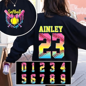 Nome e numero personalizzati per softball in formato PNG, maglietta da gioco dai colori vivaci, mascotte della squadra di softball stampata a sublimazione, download digitale personalizzato per mamma di softball immagine 2