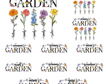 Bundle Personalized Grandma's Garden Png, Grandma Butterfly, Mother's Day Birth Month Flower Png, Watercolor Floral Png, Gift For Mom