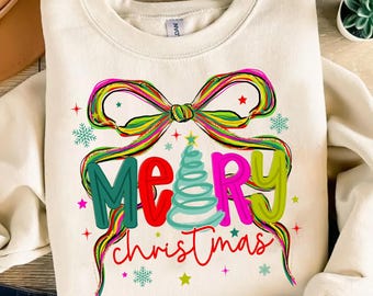 Retro Frohe Weihnachten PNG, Ästhetische Kokette Bogen PNG, Trendige Preppy Urlaub Sublimation, Weihnachten png, Süßer Weihnachtsbaum Digital Download