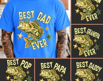 Paquete PNG del mejor papá del mundo, PNG de pesca para el Día del Padre, diseño de camuflaje de pez lubina, abuelo, papá, papi, sublimación retro