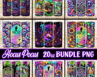 Neon Hocus Pocus Becher-PNG-Bundle, 20oz Becher-Folien, Halloween-Sublimationsdesigns, Hexen- und Gruselbecher-Design (digitaler Download)