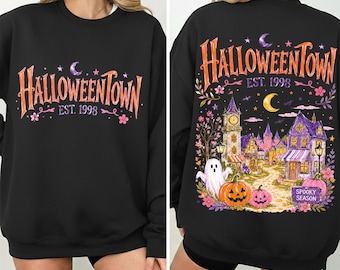 Halloween Town PNG, Temporada espeluznante retro, Pueblo de calabazas vintage, Jack O' Lantern, Diseño de camiseta acogedora de otoño para Halloween, Descarga digital