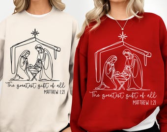Minimale Krippen-Szene Png-Svg, Das größte Geschenk von allen Art.-Svg, Einfache Linie Kunst Jesus-Geburts-Svg, Christliche Weihnachts-Svg, Glaube Feiertags-Design