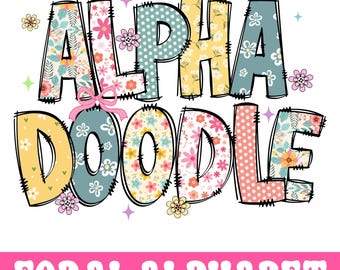 Floral Doodle Alphabet PNG, floral alphabet png, bright rainbow alpha, floral  png, alpha doodle letters, png flower