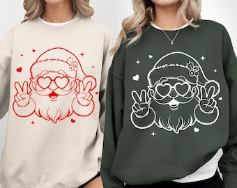 Niedlicher Frieden Weihnachtsmann-Svg Png, Retro-Weihnachtsweihnachtsmann, Kawaii-Weihnachtsmann, Feiertags-Shirt svg, lustige Weihnachtssublimation, Vintage Weihnachtsmann-Friedenszeichen svg
