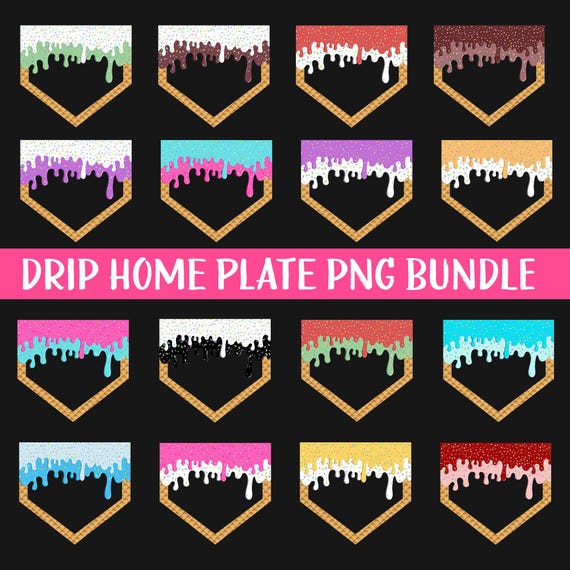 Drippy Baseball Home Plate PNG Bundle, Ice Cream Drip Home Plate PNG, Sprinkles Ice Cream Home Plate | Waffle home plate Drip baseball