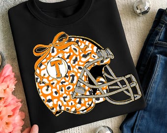 Orange Glitter Football Helmet PNG, Coquette Bow Leopard Print Design, College Game Day Sublimation, SEC Team Spirit Digital Download