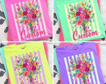 Custom Striped Neon Wildflowers Coquette Bow Png Bundle, Nana Mimi Gigi Floral Png, Cottagecore Mama Png,Brushstroke, Digital download