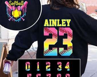 Custom Name Number Softball PNG, Vibrant Color Game Day Shirt, Softball Team Mascot Sublimation, Personalized Softball Mom Digital Download