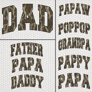 Pacote PNG de camuflagem retrô para o Dia dos Pais, download digital de papai, vovô, papai, letras camufladas em estilo militar para sublimação e presentes