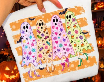 Fantasma de moda PNG, Chicas de Halloween de boutique, Fantasma floral lindo, Temporada espeluznante en tonos pastel, Sublimación de fantasma de moda, Halloween PNG