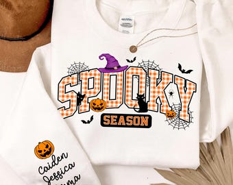 Halloween PNG, diseño de camiseta de temporada espeluznante, PNG de cuadros vichy naranjas, Truco o trato, gráfico de Halloween preppy, camiseta de calabaza de bruja