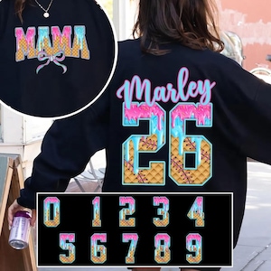 Número PNG de goteo de helado personalizado, diseño de nombre con fuente tipo gofre, sublimación de camisetas del Día de la Madre, clipart de camiseta personalizada para mamá, descarga digital