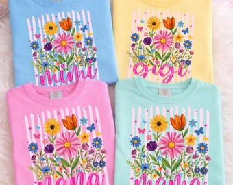 Preppy Striped Mama PNG Bundle, Ditsy Floral Mom & Grandma PNG, Gigi Nana Mimi Design, Trendy Mother’s Day Shirt, Sublimation File