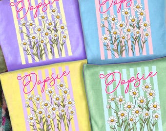 Oopsie Daisy PNG, Trendy Coquette Floral Design, Preppy Girly Daisy Shirt, Summer Stripes Watercolor PNG, Cute Flower Sublimation