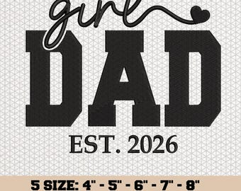 Diseño de bordado "Niña papá", archivo de bordado para el Día del Padre, patrón de bordado a máquina "Papá", descarga instantánea en formatos PES, DST y JEF (5 tamaños).