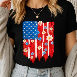 Floral American Flag PNG: 4th of July Sublimation Design (Digital Download)