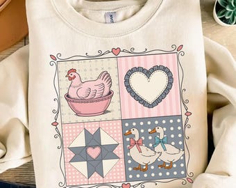 Cozy Grandma Core PNG, Thrifted Cottagecore Animal Clipart, Vintage Hen Nest & Goose Illustration, Granny Aesthetic Digital Download