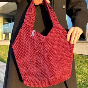 Coach burgund Tasche Rote gehäkelte Tragetasche Handgemachte Laptoptasche