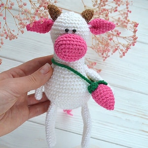 Amigurumi strawberry cow plush Crochet cow plush Strawberry cow crochet Valentines gift for her
