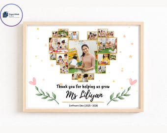 Teacher Photo Collage Template, Heart Shaped, Editable Canva Design (Digital Download)