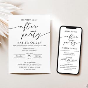 Nowoczesne minimalistyczne zaproszenie na przyjęcie - Happly Ever After Party - szablon zaproszenia ślubnego
