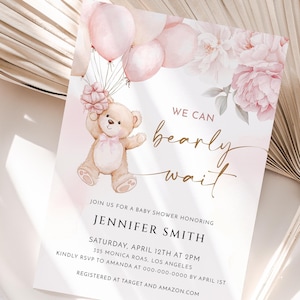 Invito baby shower a forma di orsetto rosa - Invito baby shower Corjl