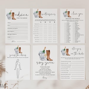 Boots & Bubbly Bridal Games Bundle, Rustic Bridal Print