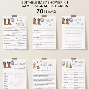 Giochi per baby shower con tema western da cowboy, tema country divertente, giochi da cowboy digitali