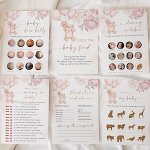Pacchetto di giochi per baby shower con orsetto rosa scaricabile all'istante
