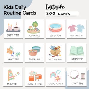 Cartes modifiables du programme quotidien des tout-petits, tableau visuel des horaires, liste de contrôle pour les tâches ménagères des enfants, planificateur d'activités quotidiennes Montessori pour les enfants d'âge préscolaire