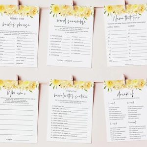Juegos de despedida de soltera con flores amarillas: fiesta nupcial con temática de rosas, Corjl