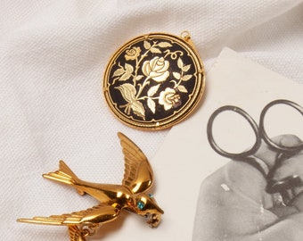 Large Black and Gold Embossed Pendant