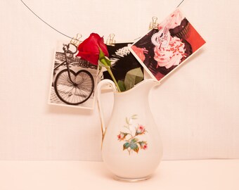 Cross Stitch Rose Floral Pitcher with Chipped Spout