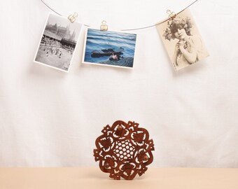 Intricate 1970's Wooden Floral Trivet