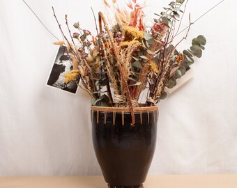 Rustic Boho Black Woven Planter Vase