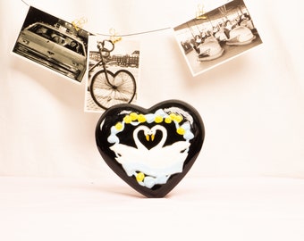 Beetlejuice Vibes Large Ceramic Heart Shaped Swan Jewelry Box