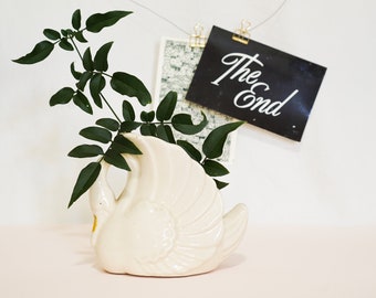 Lovely Patinaed Swan Planter Vase with Yellow Beak