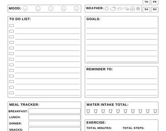 Planejador Diário Minimalista para Imprimir, Pacote com 3 (Download Digital)