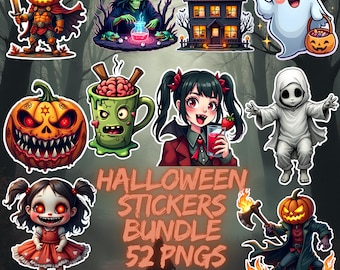 Pacote de Adesivos de Halloween | Pacote de Adesivos Digitais Fofos e Assustadores | Adesivo de Halloween PNG | Adesivos de Halloween para Imprimir, Clipart de Halloween